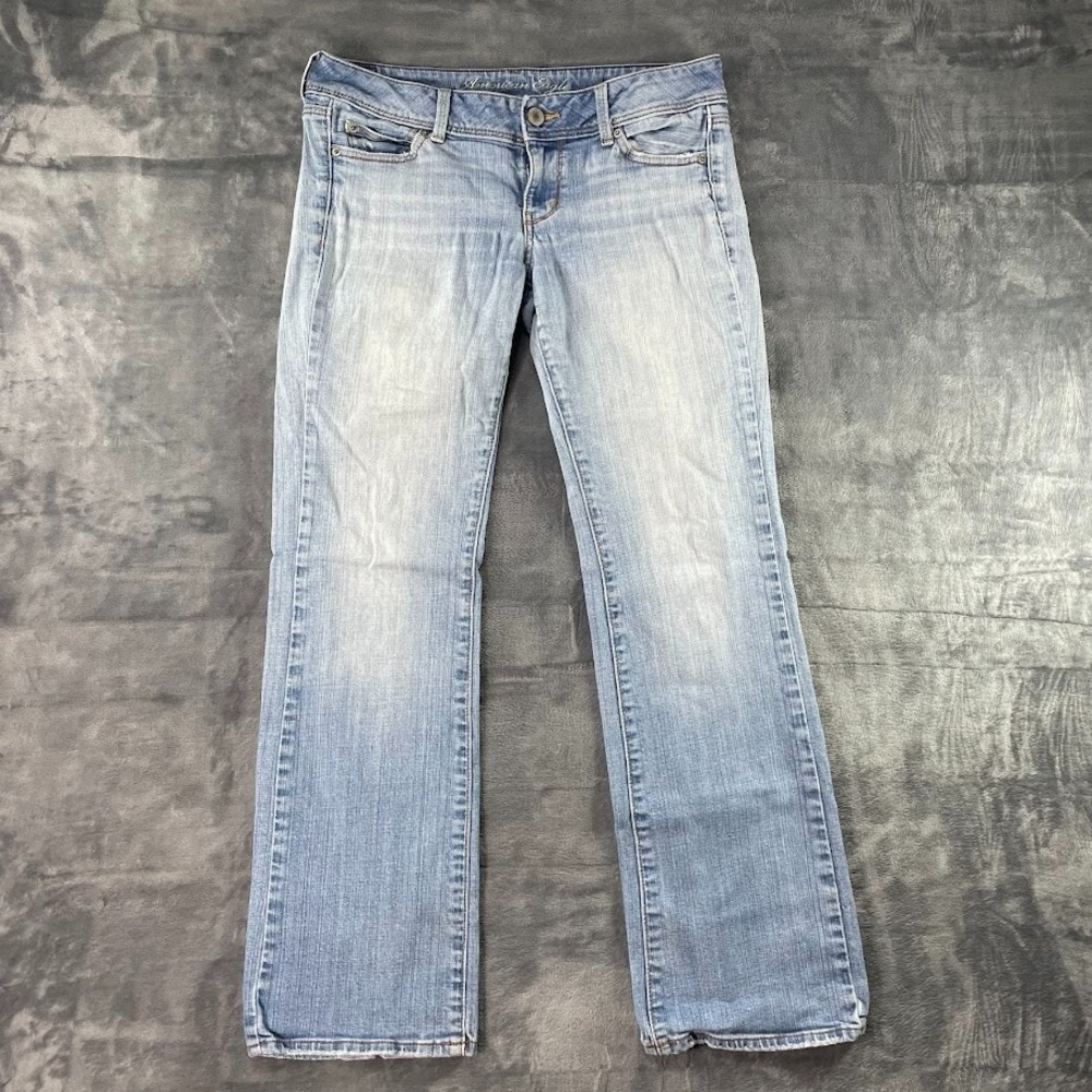 American Eagle Slim Boot Jeans Womens 10 Light Wash Blue Stretch Low Rise Denim